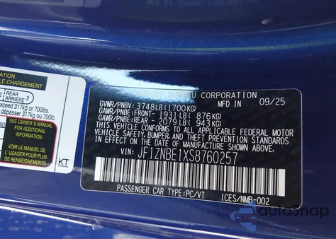 2025 Toyota Gr86 Premium z USA, uszkodzony, nr VIN JF1ZNBE1XS8760257